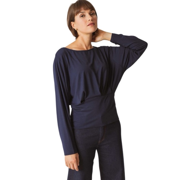 Skunkfunk Tops - SKFK Navy Blue AITZOLE Long Sleeve Boatneck Tencel Modal Top EU 40 | US 8 NWT